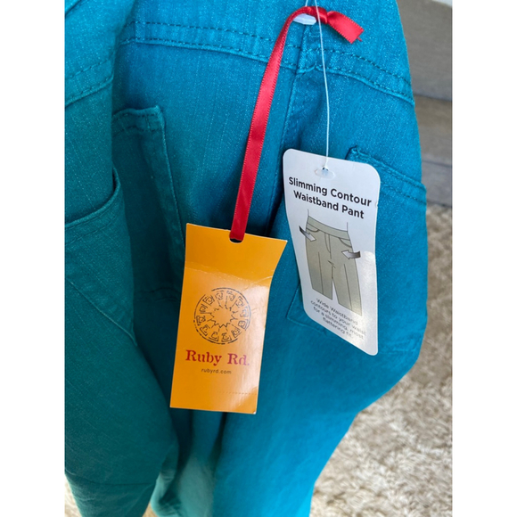 Ruby Rd Teal Slimming Contour Waistband Pants 16 Clean Girl Bright Capsule Boho - Picture 5 of 9